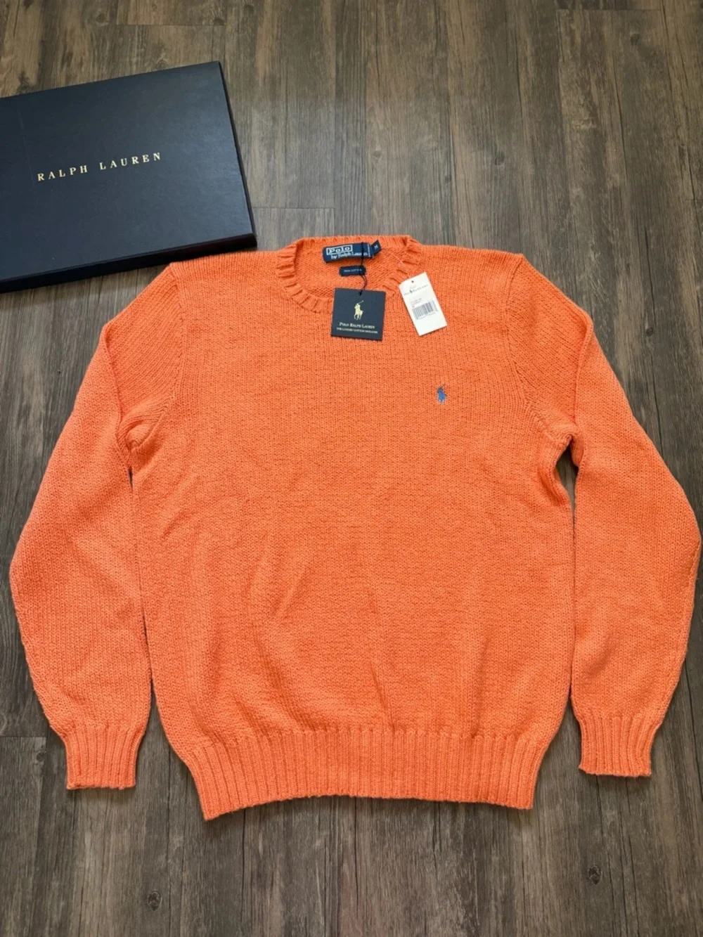 NWT Polo Ralph Lauren Orange Crewneck The Luxury Cotton Sweater Knit Casual M